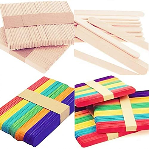 D S R Eclet 200 Sticks(100 Colored and 100 Plain) Sticks Natural Wooden ice Cream Sticks for School Projects - Image 1