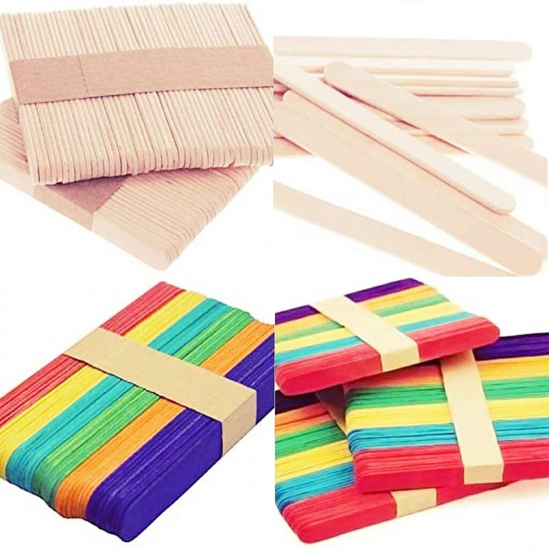 D S R Eclet 200 Sticks(100 Colored and 100 Plain) Sticks Natural Wooden ice Cream Sticks for School Projects - Image 5