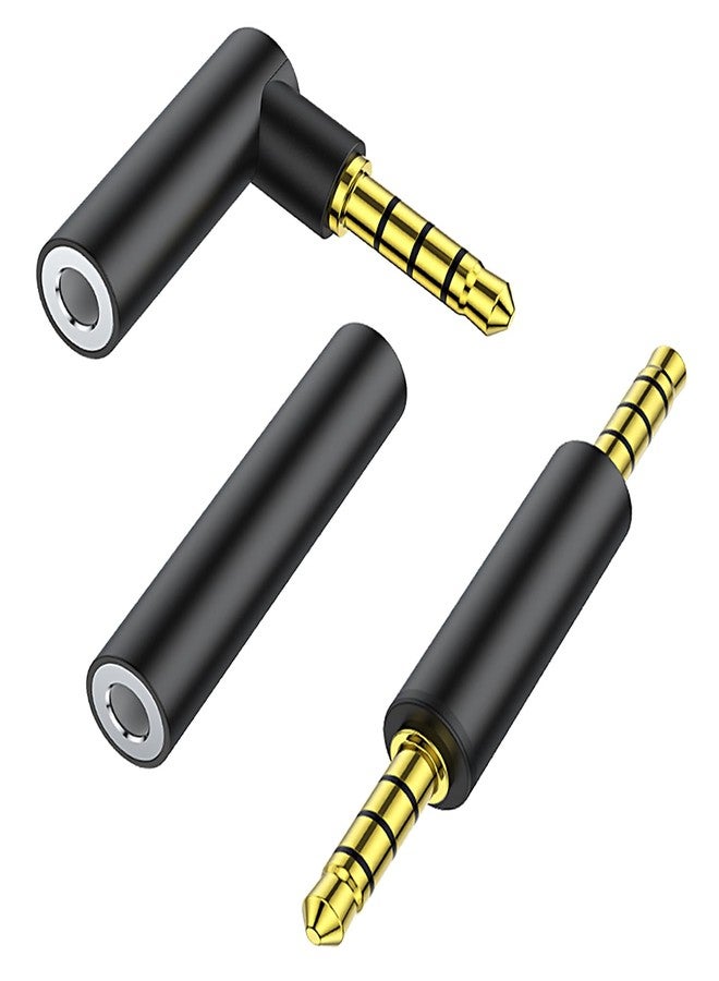 AreMe 90 Degree Right Angle 3.5mm Stereo Jack Adapter, TRRS Female to Female Coupler (Black) - Image 1