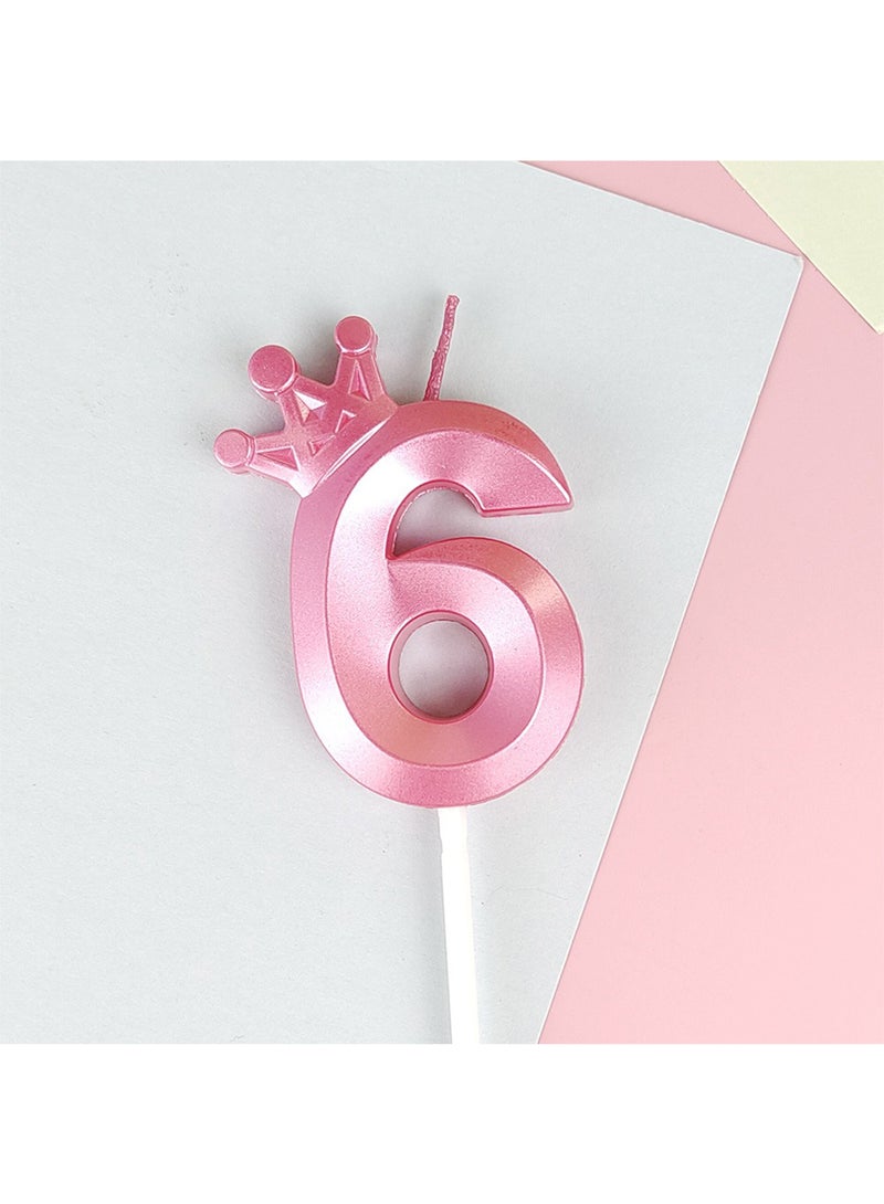 l&wen Crown Birthday Candles, Metallic Number Candles with Holders, Glitter Party Candles for Birthday, Wedding, Anniversary, Party Decorations (Number 6, Pink) - Image 1