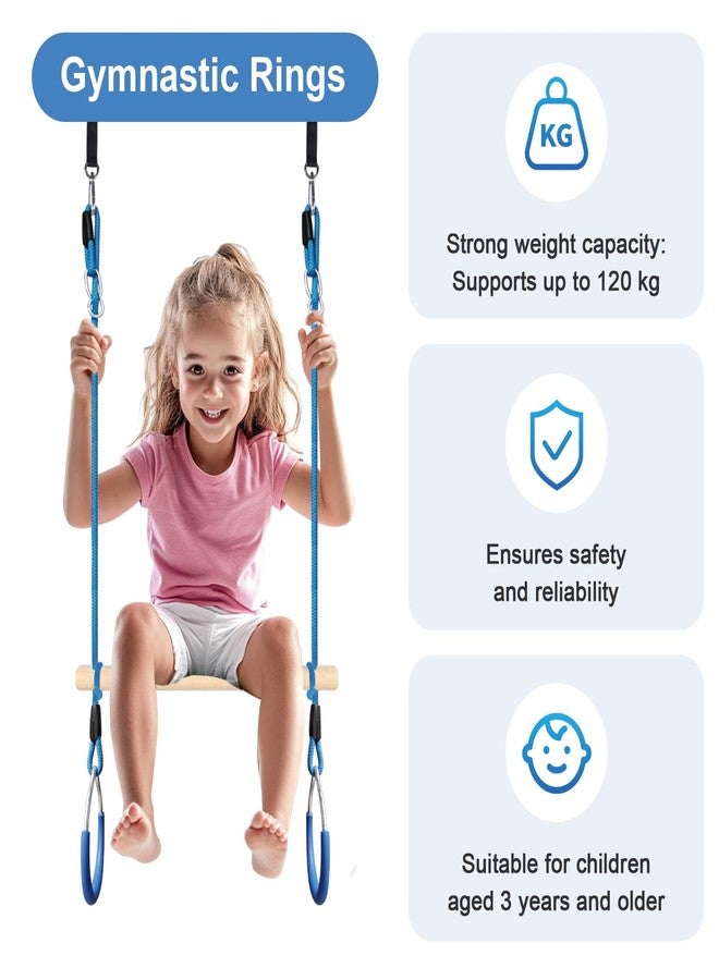 nets Tribe Trapeze Swing Bar with Gymnastic Rings Warrior Accessories for Obstacle Course Monkey Bars for Indoor Outdoor Garden，Backyard, Playground, Playroom - Image 4