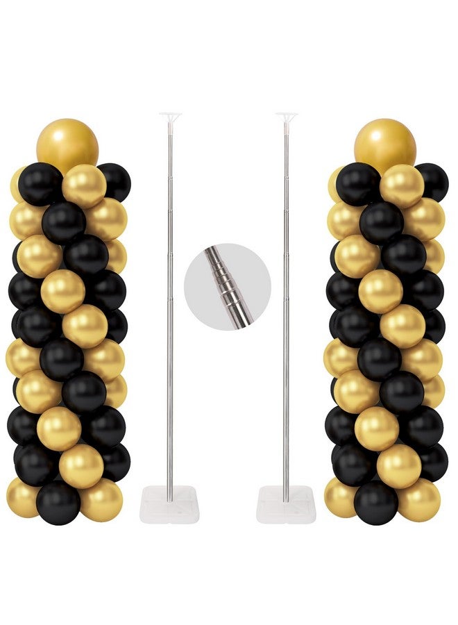 RUBFAC Balloon Column Stand Kit, Set of 2, 6.6ft Height Adjustable Column Kit, Metal Telescopic Pillar Balloon Stand, Birthday Party, Graduation, Wedding Christmas Decorations, White and Silver - Image 1