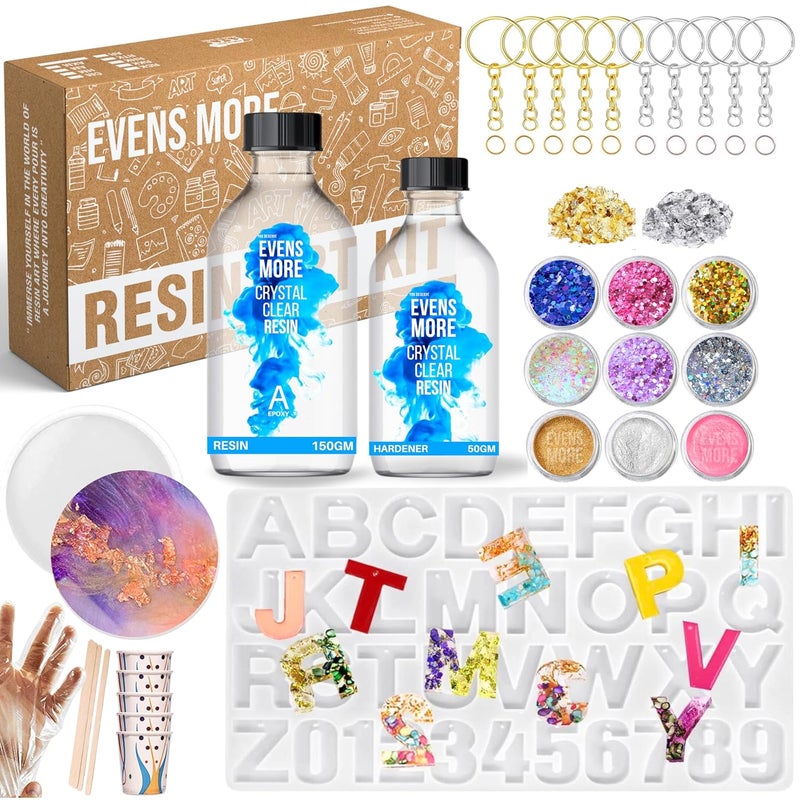 EVENS MORE Diy Resin Alphabet Keychain Kit With Mica Glitter Alphabet Resin Kit Black