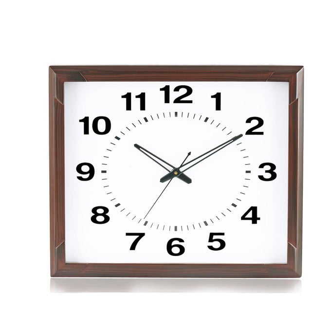 14 INCH QUARTZ WALL CLOCK - RECTANGULAR NON TICKING SILENT WOODEN ANALOG CLOCK FOR LIVING ROOM, OFFICE, KITCHEN & DINING ROOM (ROSEWOOD)