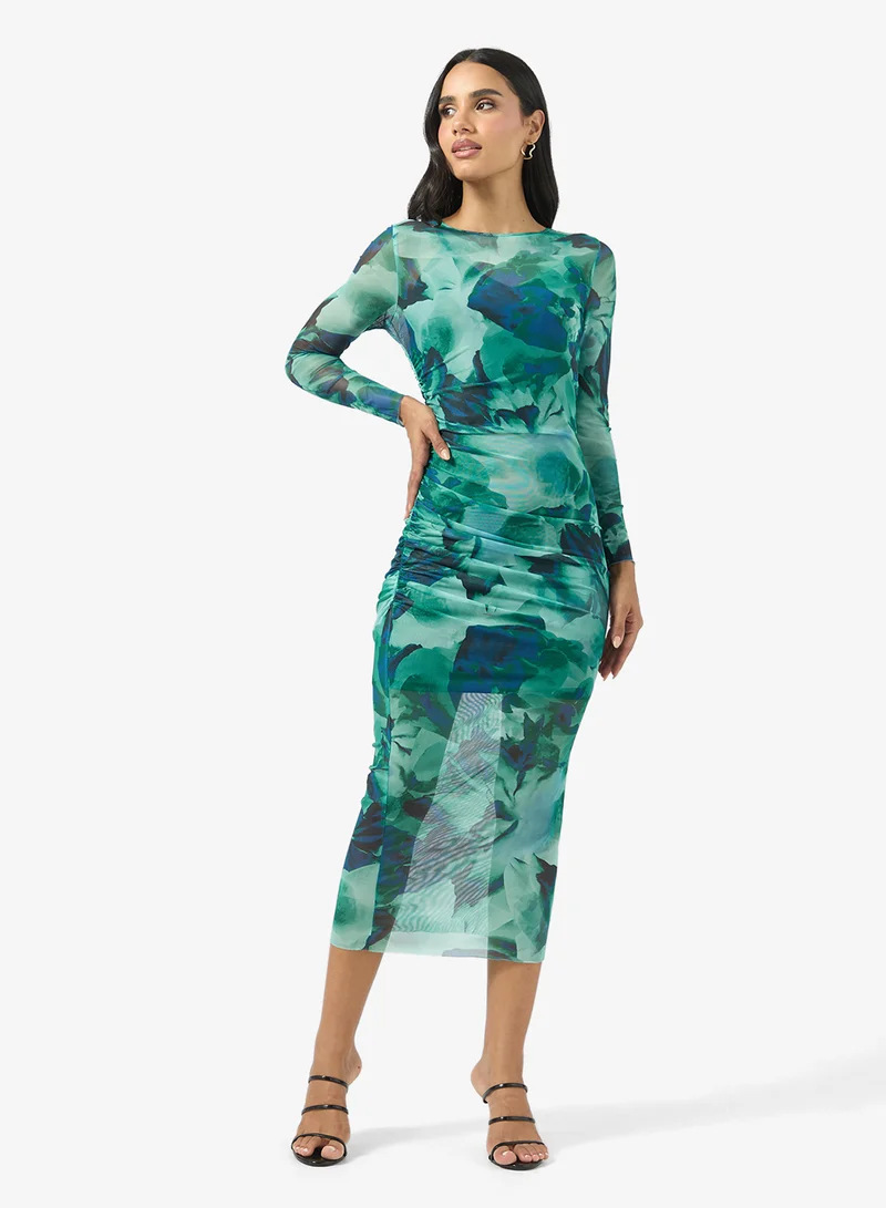 جينجر Blurred Floral Bodycon Dress