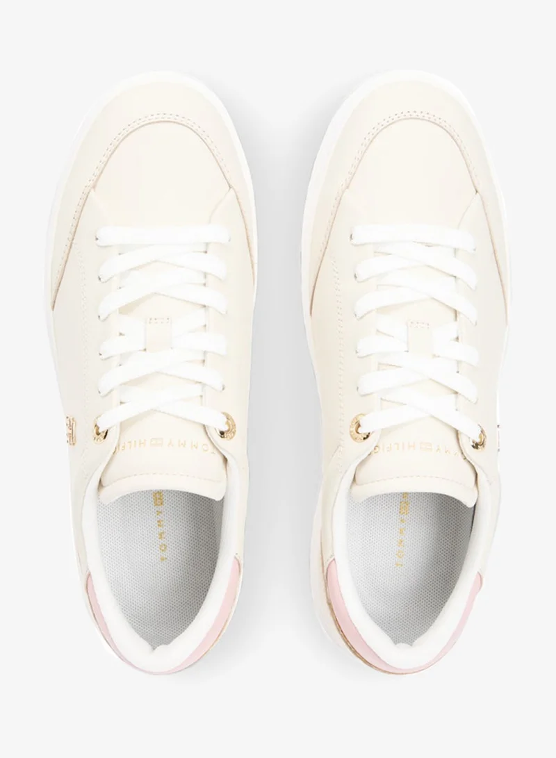 Tommy Hilfiger Soft Cream Leather TH Monogram Cupsole Trainers for Women | Best Price UAE