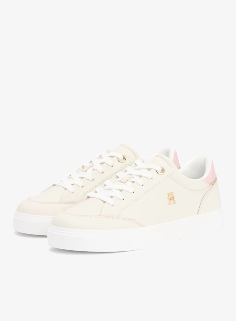 Tommy Hilfiger Soft Cream Leather TH Monogram Cupsole Trainers for Women | Best Price UAE