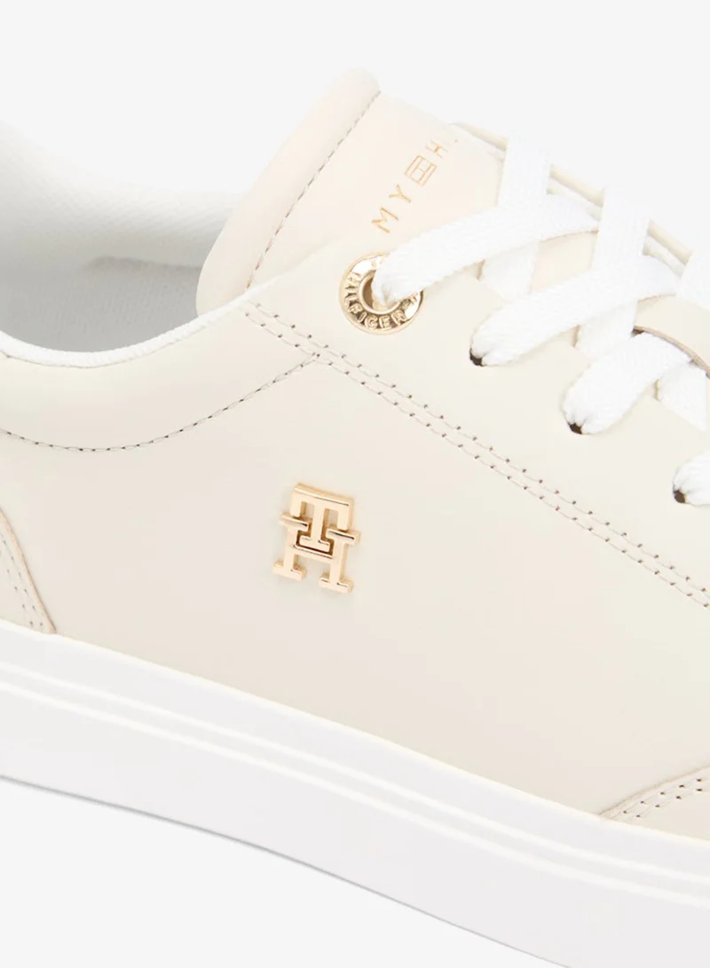 Tommy Hilfiger Soft Cream Leather TH Monogram Cupsole Trainers for Women | Best Price UAE