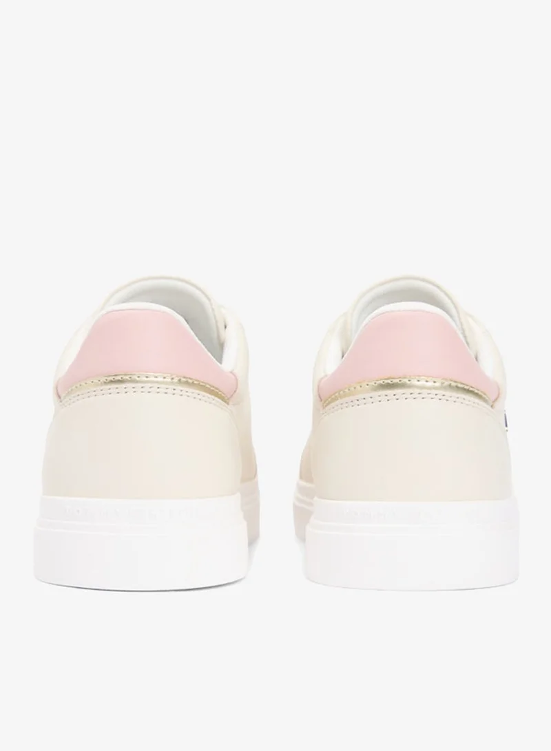 Tommy Hilfiger Soft Cream Leather TH Monogram Cupsole Trainers for Women | Best Price UAE