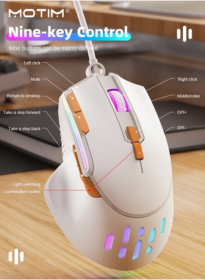 Motim - High Performance Wired Gaming Mouse USB Computer Mouse with RGB Backlit 12800 DPI Optical Sensor, Ergonomic Gamer Mouse with 9 Programmable Buttons Gaming Mice for Windows/PC/Mac/Laptop Gamer/Office - Image 1