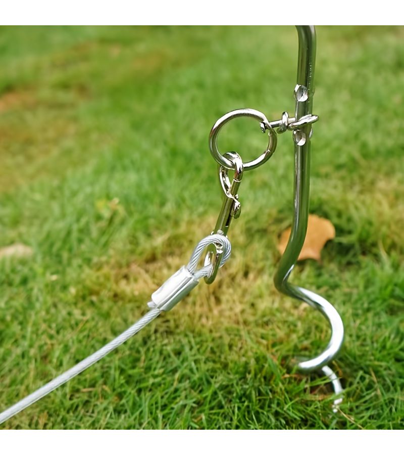 Silvery Heavy Duty Spiral Dog Stake 360 Swivel Ground Anchor for Lawn - Image 3