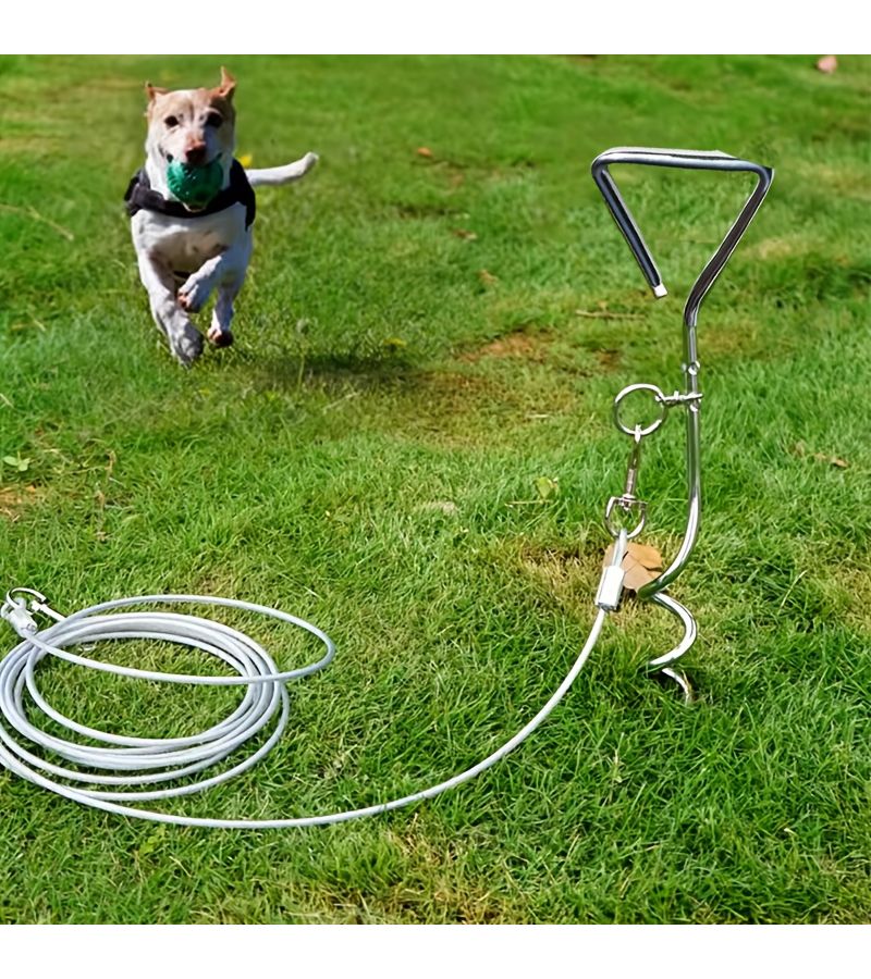 Silvery Heavy Duty Spiral Dog Stake 360 Swivel Ground Anchor for Lawn - Image 2