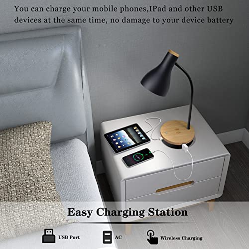 LALISU Metal Desk Lamp Wireless Charging Table Lamp Touch Reading Lights Arc Desk Lamps for Bedroom 3 Way Dimmable Bedside Lamp with USB Charging Ports Lamp for Study Room and Office Black - Image 3