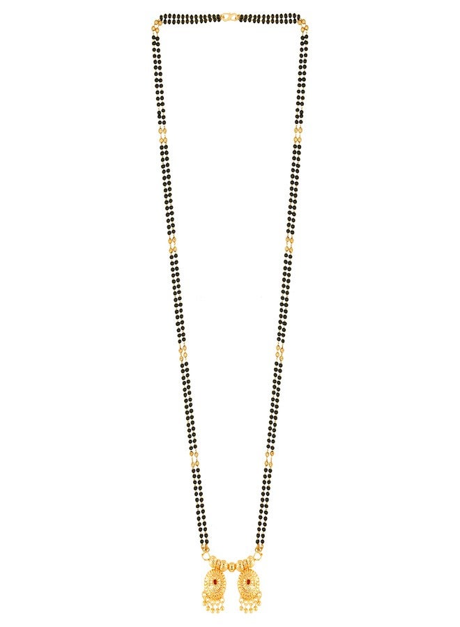 MEENAZ 2 Vati Wati Mangalsutra For Women Girls Ladies Temple South Indian Traditional 1 Gram Gold Stylish Maharashtrian Long Chain Double Mangal sutra Pendant Tanmaniya Black golden Nallapusalu Chains - Image 1