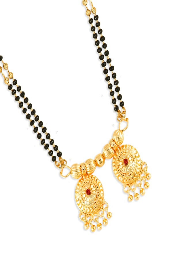 MEENAZ 2 Vati Wati Mangalsutra For Women Girls Ladies Temple South Indian Traditional 1 Gram Gold Stylish Maharashtrian Long Chain Double Mangal sutra Pendant Tanmaniya Black golden Nallapusalu Chains - Image 5