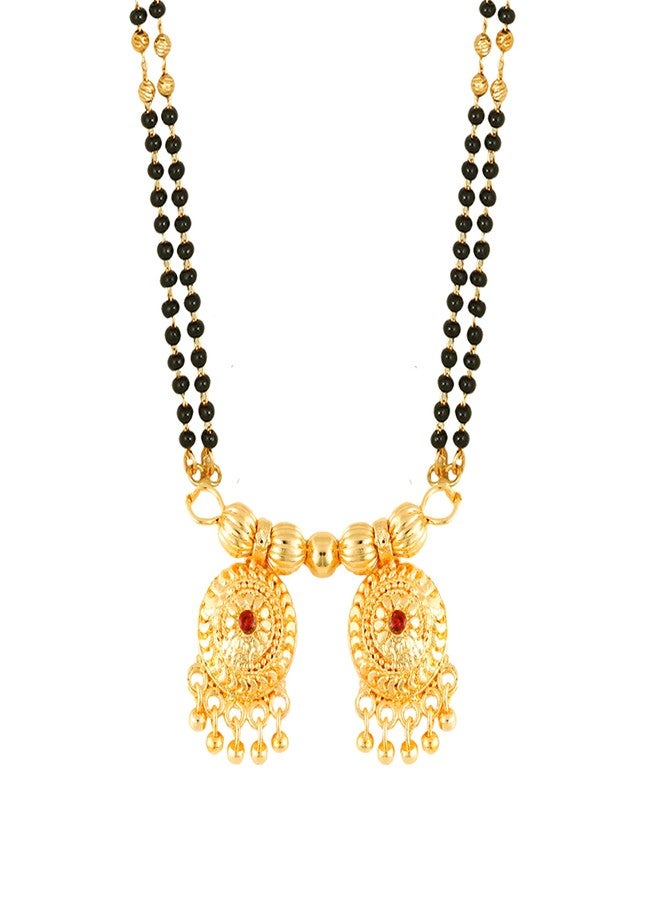 MEENAZ 2 Vati Wati Mangalsutra For Women Girls Ladies Temple South Indian Traditional 1 Gram Gold Stylish Maharashtrian Long Chain Double Mangal sutra Pendant Tanmaniya Black golden Nallapusalu Chains - Image 2