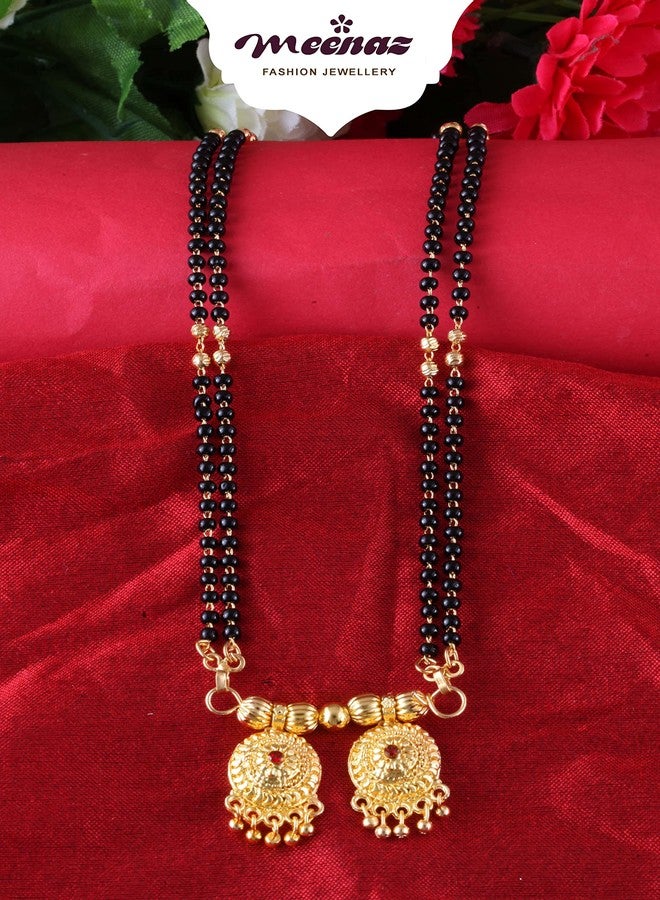 MEENAZ 2 Vati Wati Mangalsutra For Women Girls Ladies Temple South Indian Traditional 1 Gram Gold Stylish Maharashtrian Long Chain Double Mangal sutra Pendant Tanmaniya Black golden Nallapusalu Chains - Image 3