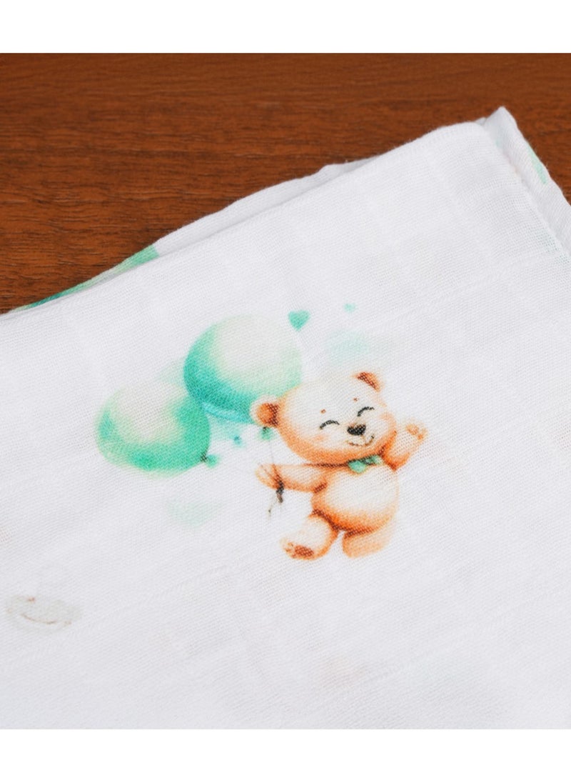 Esabela Premium Green Teddy Muslin Swaddle Blanket for Newborn to 6 Months – Ultra Soft & Breathable Baby Wrap, Lightweight Infant Sleep Sack, 100% Cotton Swaddling Cloth with Digital Print – 100 x 100 cm (Unisex)  - Image 2