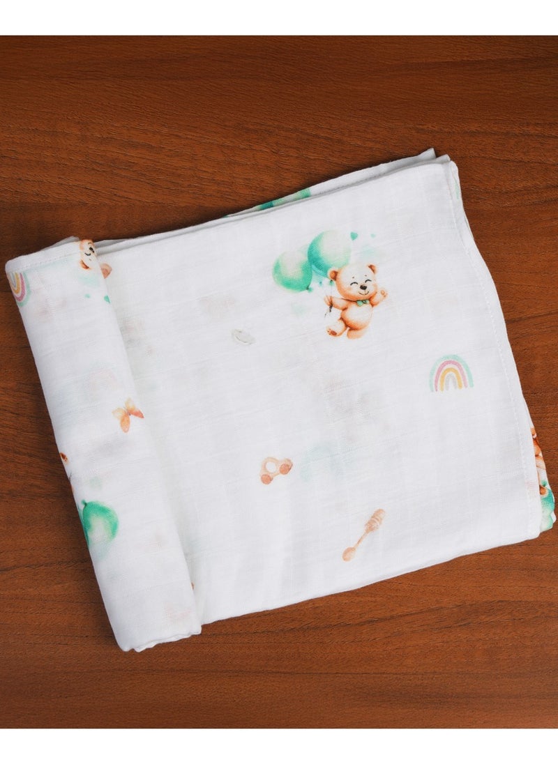 Esabela Premium Green Teddy Muslin Swaddle Blanket for Newborn to 6 Months – Ultra Soft & Breathable Baby Wrap, Lightweight Infant Sleep Sack, 100% Cotton Swaddling Cloth with Digital Print – 100 x 100 cm (Unisex)  - Image 3
