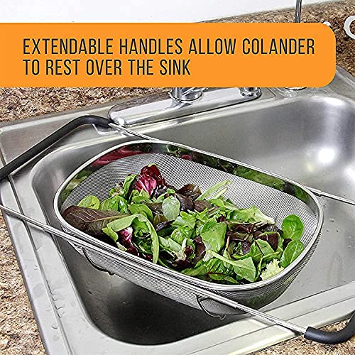 krupasadhya Stainless Steel Adjustable Colander Strainer 134X 94 Nonslip Handles Drain Over The Sink Colander Basket Vegetable Fruit Noodles Strainer for Rice Vegetable Fruits and Noodls - Image 2