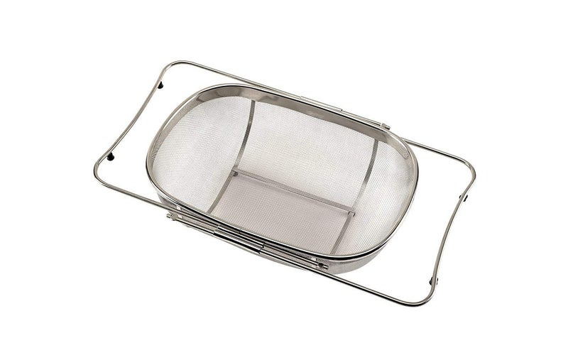 krupasadhya Stainless Steel Adjustable Colander Strainer 134X 94 Nonslip Handles Drain Over The Sink Colander Basket Vegetable Fruit Noodles Strainer for Rice Vegetable Fruits and Noodls - Image 3