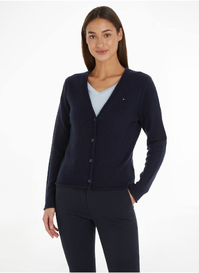TOMMY HILFIGER - Women's Wool V-Neck Cardigan Sweater, Navy - Image 1