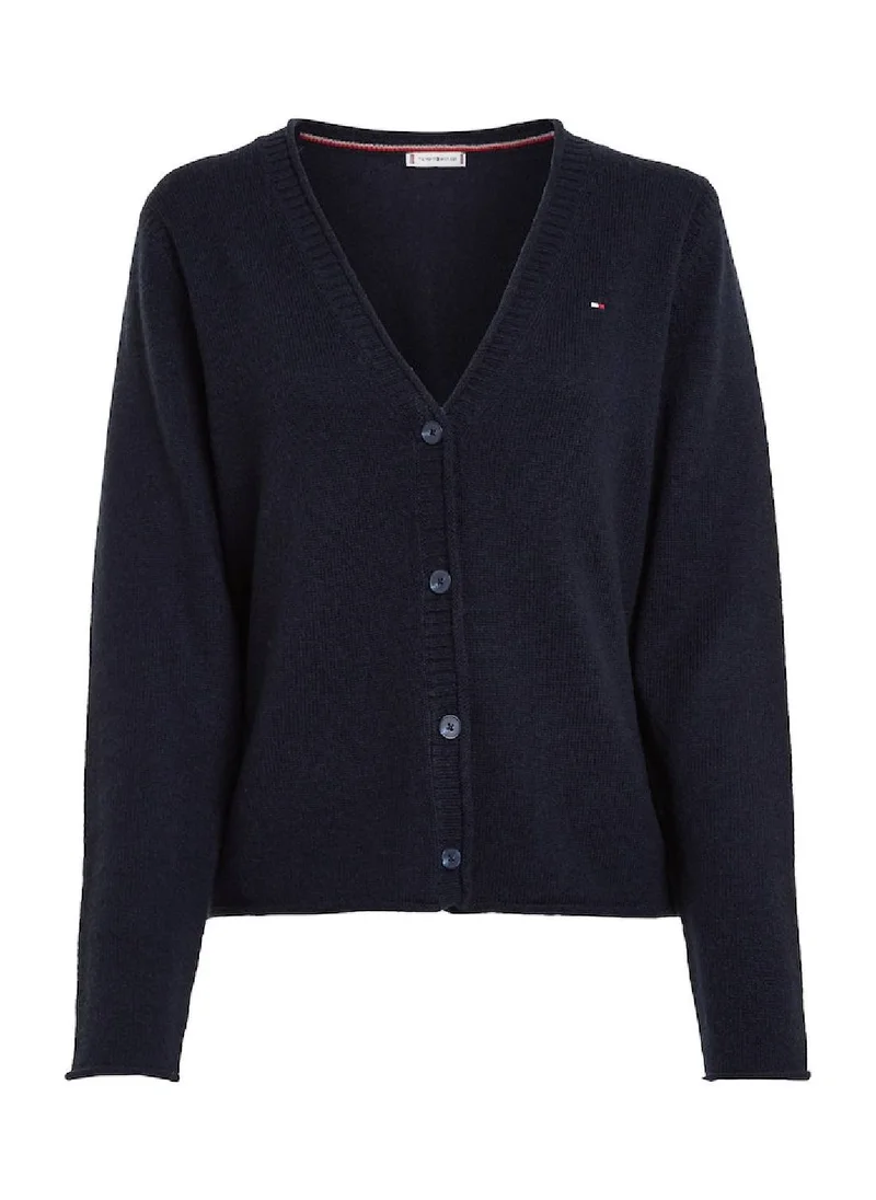 TOMMY HILFIGER Women's Wool V-Neck Cardigan Sweater, Navy