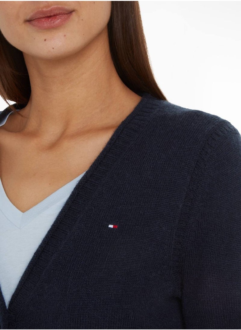TOMMY HILFIGER - Women's Wool V-Neck Cardigan Sweater, Navy - Image 1