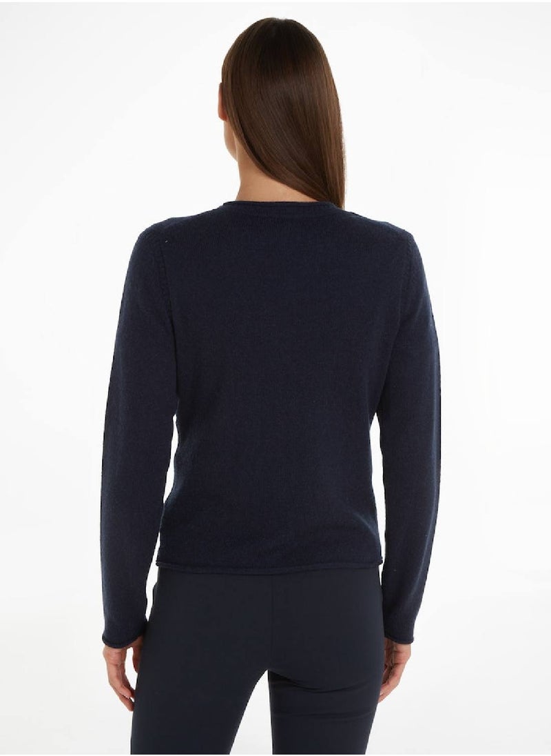 TOMMY HILFIGER - Women's Wool V-Neck Cardigan Sweater, Navy - Image 1