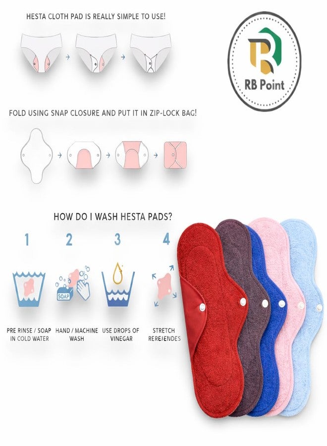 RB POINT Reusable Cloth Period Pads Washable Napkin for Heavy Flow Leak-proof Overnight Protects, Large Sanitary Pads Set with Wings (PACK OF 5) - Image 4