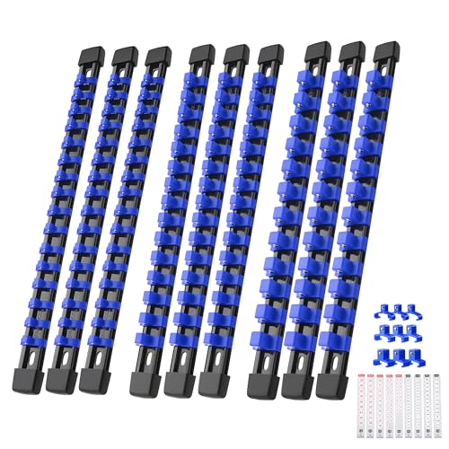Reniteco 9-Piece Socket Organizer Set - 1/4-Inch x 48 Clips, 3/8-Inch x 45 Clips, 1/2-Inch x 36 Clips, Heavy Duty ABS Socket Holder, Premium Quality Socket Clip Rail Holder for Tool Box Drawer - Image 1