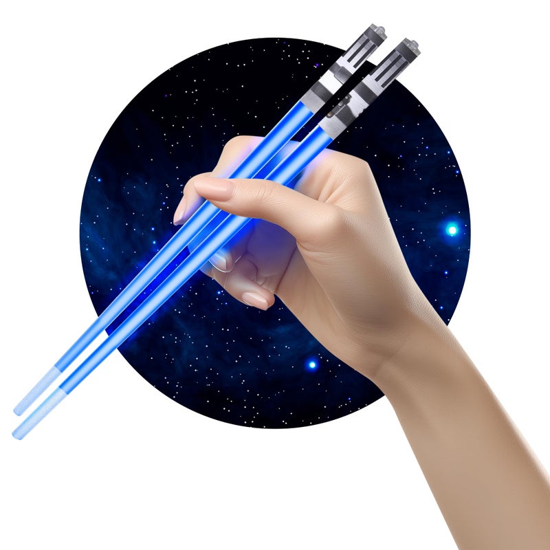 Lightsaber Chopsticks Light Up Saber Led 1 Pair Blue  Food Grabbing Tips