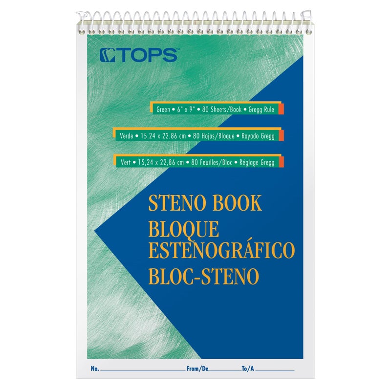 Tops Steno Books, 6" x 9", Gregg Rule, Green Tint Paper, 80 Sheets, 12 Pack (8021) - Image 1