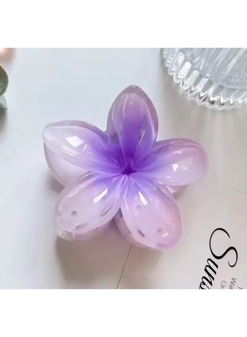 Hawaiian Flower Hair Clip Set – 3 Pieces (1 Large & 2 Small) Acrylic Design with Soft Purple Touch - Image 3