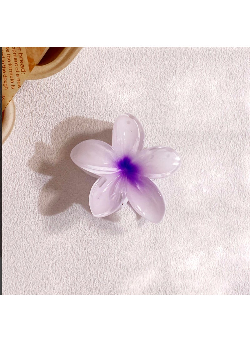 Hawaiian Flower Hair Clip Set – 3 Pieces (1 Large & 2 Small) Acrylic Design with Soft Purple Touch - Image 5