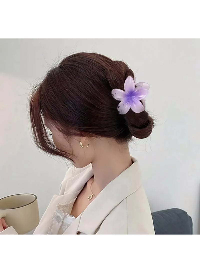 Hawaiian Flower Hair Clip Set – 3 Pieces (1 Large & 2 Small) Acrylic Design with Soft Purple Touch - Image 4