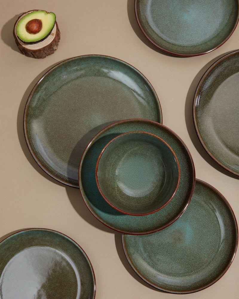 Pokini 8.75 Inch Large Ceramic Pasta Bowls, 32 Oz Reactive Glaze Stoneware Pasta Serving Bowls Set of 4 for Kitchen, Wide Bowls for Fruit,Pasta,Salad,Soup, Scratch Resistant-Brown and Green - Image 3