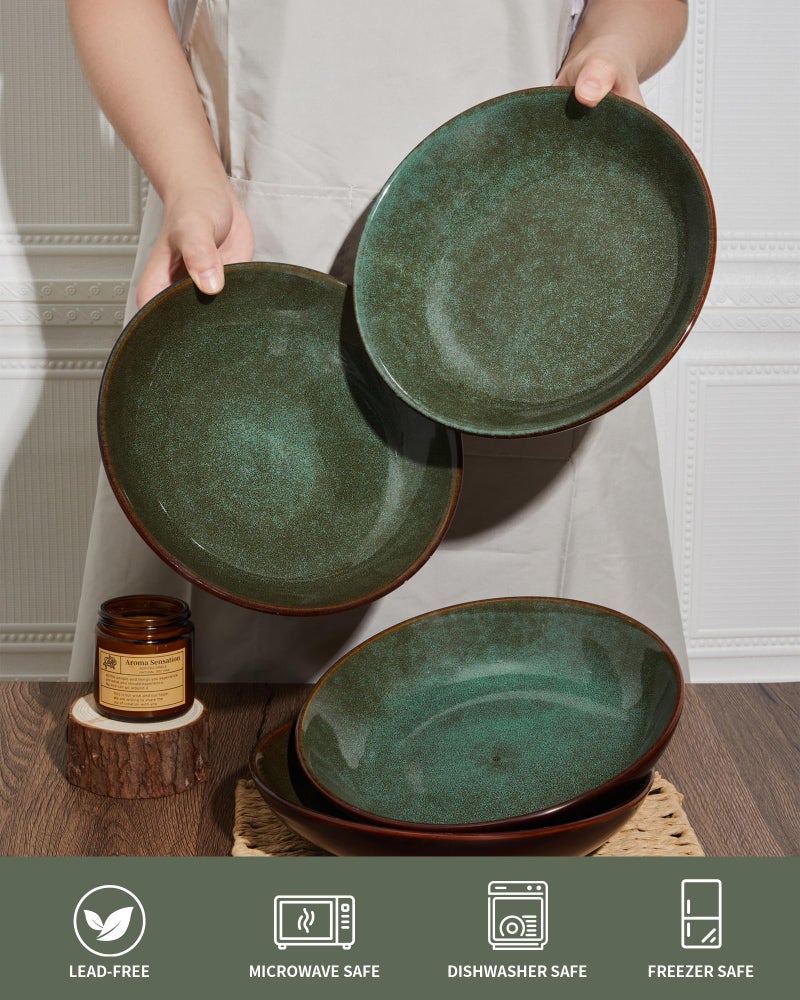 Pokini 8.75 Inch Large Ceramic Pasta Bowls, 32 Oz Reactive Glaze Stoneware Pasta Serving Bowls Set of 4 for Kitchen, Wide Bowls for Fruit,Pasta,Salad,Soup, Scratch Resistant-Brown and Green - Image 5