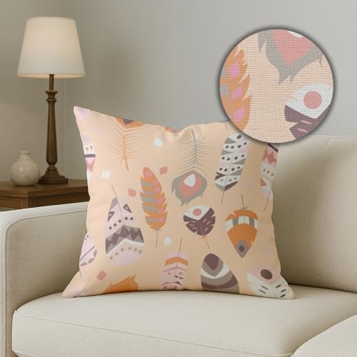 BRICK HOME Set of 5 Polycotton Printed Cushion Covers 18x18 Inches | Feather & Typography Design | Pastel Peach, Green & Multicolor | Soft Decorative Pillow Covers for Sofa, Couch & Living Room - Image 3