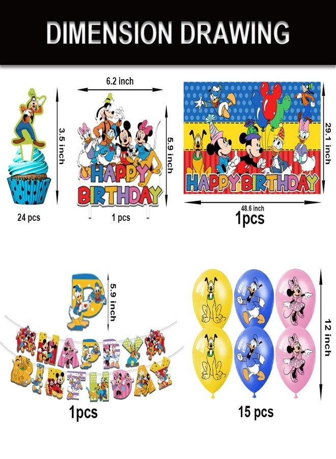 OMTO 42PACK Mickey Birthday Party Supplies Pack Includes，Banner，Cake Topper，Blackdrop,Balloons for Mickey party supplies - Image 2