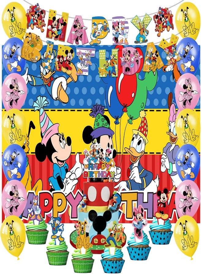 OMTO 42PACK Mickey Birthday Party Supplies Pack Includes，Banner，Cake Topper，Blackdrop,Balloons for Mickey party supplies - Image 1