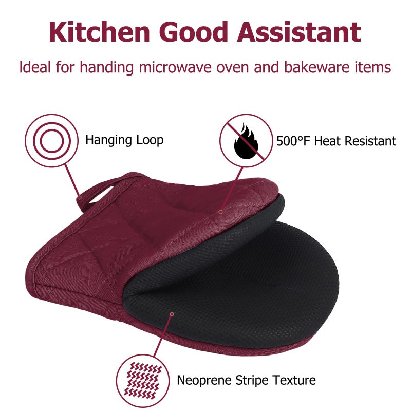 Goldmeet Oven Mitts and Pot Holders Set  Pack of 4  Heat Resistant Silicone Kitchen Mini Oven Mittens for 500 Degrees  Mini Oven Gloves and Hot Pads for Baking Grilling Barbecue Microwave Machine Washable - Image 3