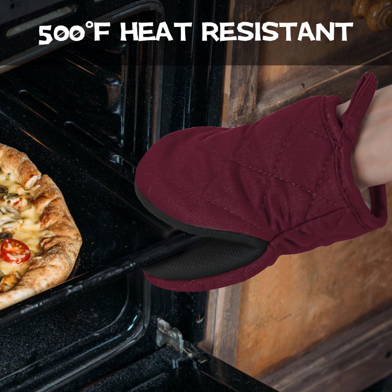 Goldmeet Oven Mitts and Pot Holders Set  Pack of 4  Heat Resistant Silicone Kitchen Mini Oven Mittens for 500 Degrees  Mini Oven Gloves and Hot Pads for Baking Grilling Barbecue Microwave Machine Washable - Image 5