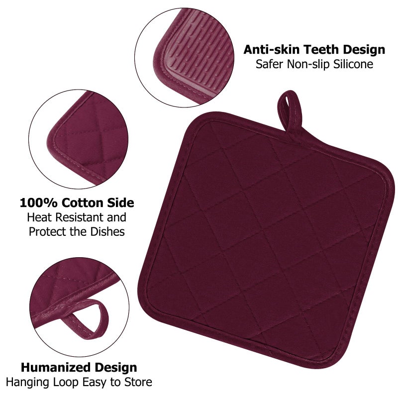Goldmeet Oven Mitts and Pot Holders Set  Pack of 4  Heat Resistant Silicone Kitchen Mini Oven Mittens for 500 Degrees  Mini Oven Gloves and Hot Pads for Baking Grilling Barbecue Microwave Machine Washable - Image 4