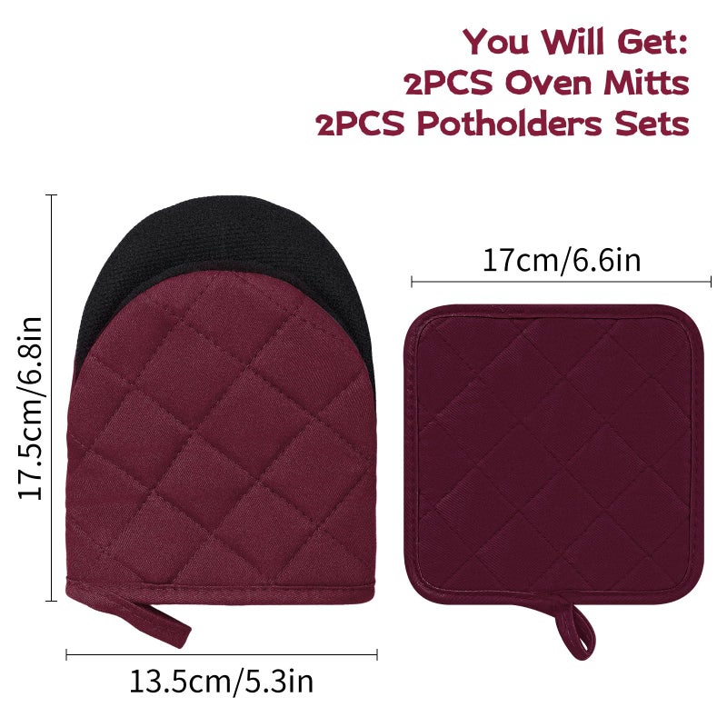 Goldmeet Oven Mitts and Pot Holders Set  Pack of 4  Heat Resistant Silicone Kitchen Mini Oven Mittens for 500 Degrees  Mini Oven Gloves and Hot Pads for Baking Grilling Barbecue Microwave Machine Washable - Image 2