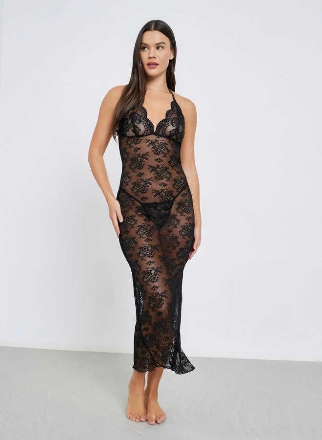 Styli Floral Lace Slip Dress with Briefs