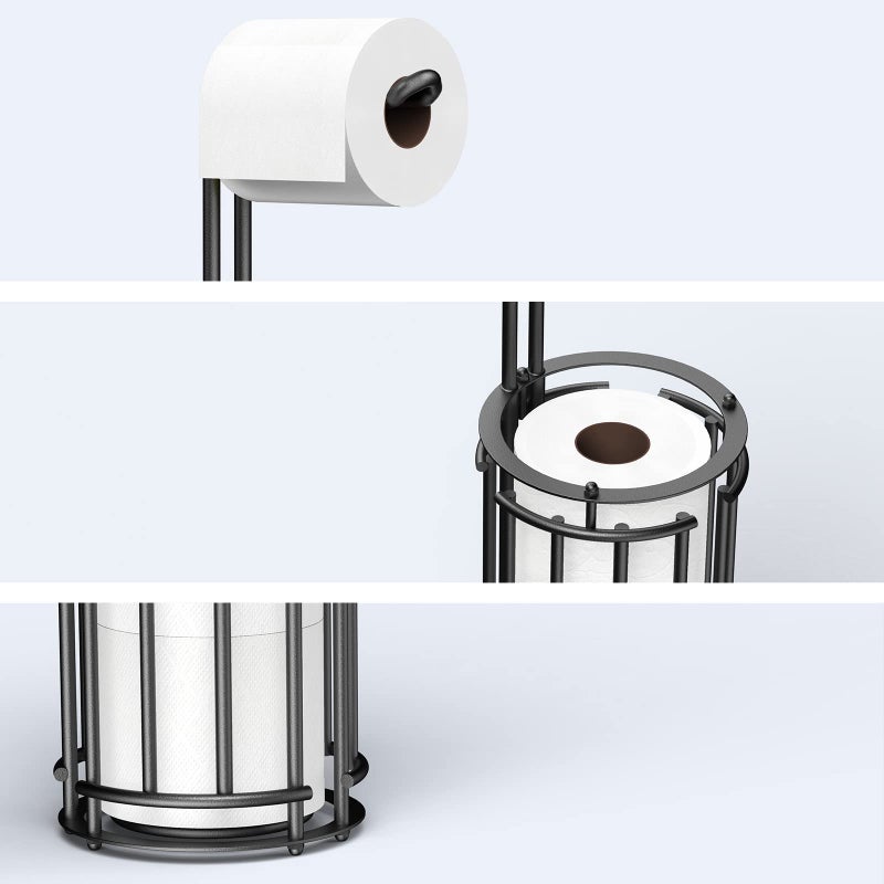 Meangood Toilet Paper Holder Stand And Tissue Paper Roll Dispenser For 4 Mega Rolls  Bathroom Free Standing Tissue Roll Storage Holder Rack Detachable (Black) - Image 5