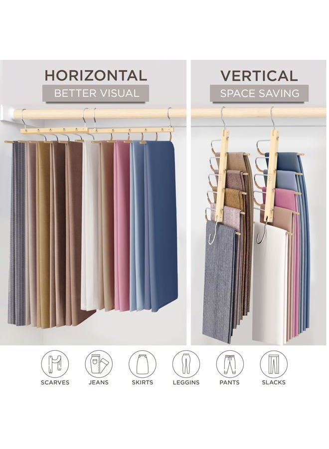 MORALVE Pack of 2 European Beech Wood Trouser Hangers - Space Saver for Jeans and Scarf - Wardrobe Organizer and Hanger for Pants, Leggings, and Scarves with - Image 4