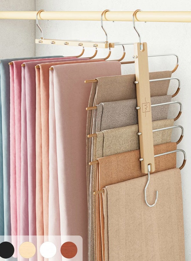 MORALVE Pack of 2 European Beech Wood Trouser Hangers - Space Saver for Jeans and Scarf - Wardrobe Organizer and Hanger for Pants, Leggings, and Scarves with - Image 1
