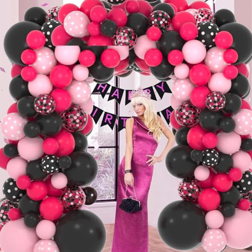 Cunnikku Black and Pink Balloon Garland Arch Kit 122PCS Hot Pink Black Rose Confetti Balloons for Princess Girl Birthday Wedding Baby Shower Bridal Shower Engagement Bachelorette Mean Girls Party Decorations - Image 5